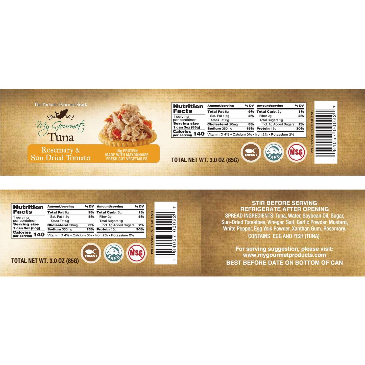 My Gourmet Products, Rosemary & Sun-Dried Tomato Tuna Salad, Select Flaked Light Tuna with Fresh-Cut Veggies & Mayo - 12 Pack