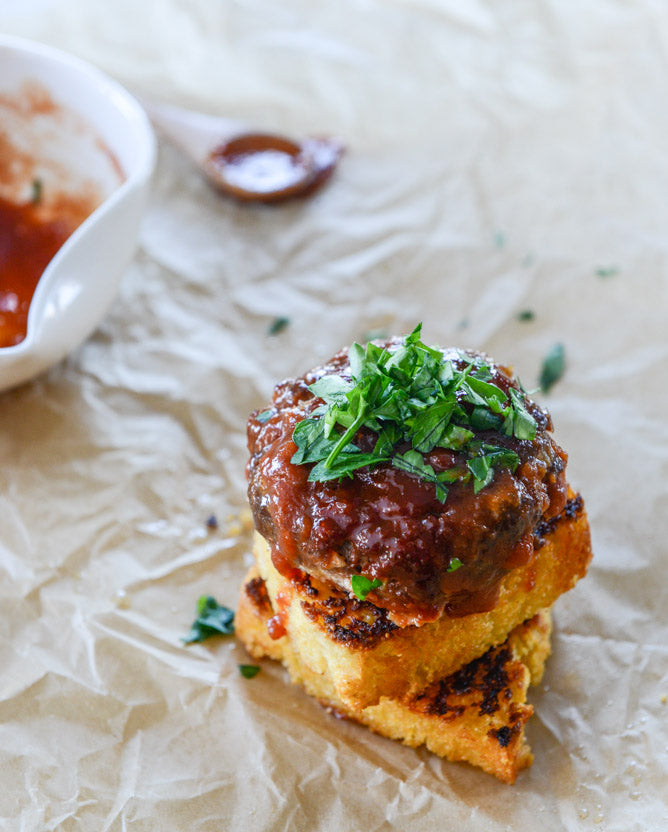 BBQ Meatloaf Sliders and Grilled Fontina Cornbread Stacks