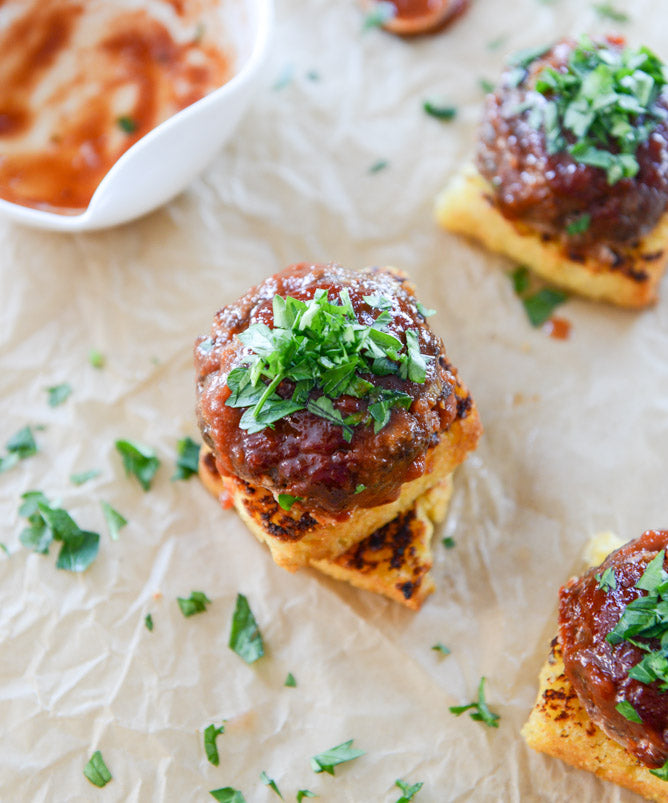 BBQ Meatloaf Sliders and Grilled Fontina Cornbread Stacks