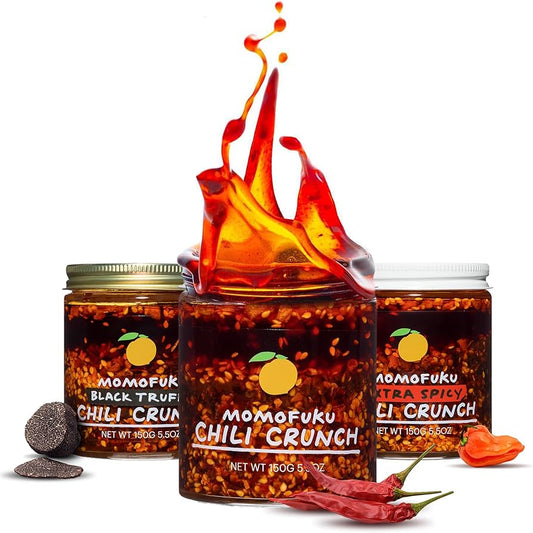 Momofuku Chili Crunch Variety Pack,  Crunchy Garlic and Shallot Oil, Spicy Chili Crisp Sauce or Ramen Topping - Pack of 3