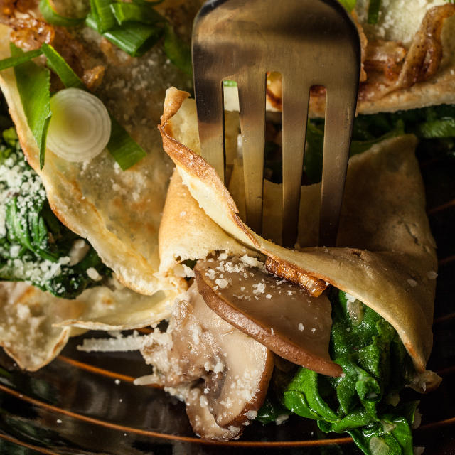 Mushroom, Spinach, and Parmesan Crêpes