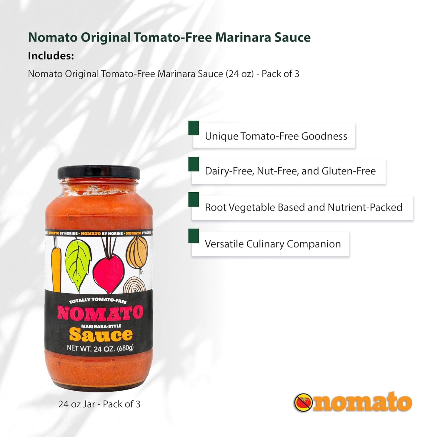 Nomato Tomato-Free Marinara Sauce – 24 oz, Bundle Pack of 3