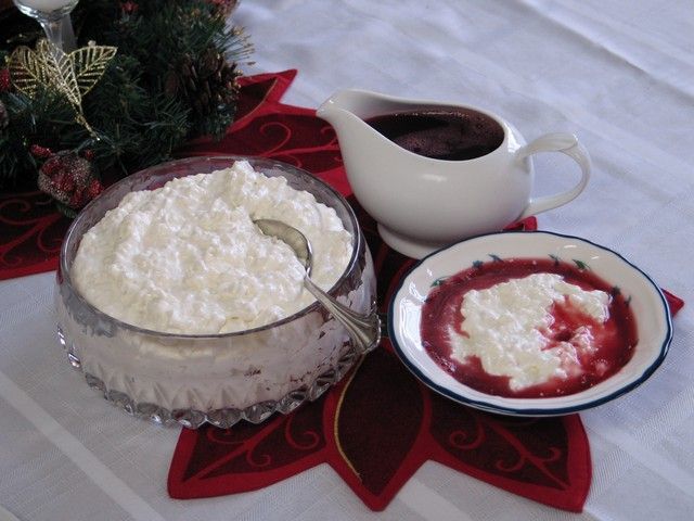 Norwegian Riskrem Rice Pudding with Red Sauce