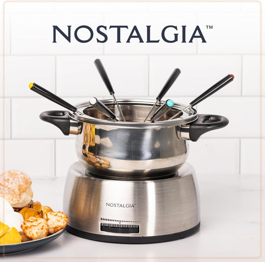 Nostalgia 6 Cup Electric Fondue Pot Set for Cheese & Chocolate