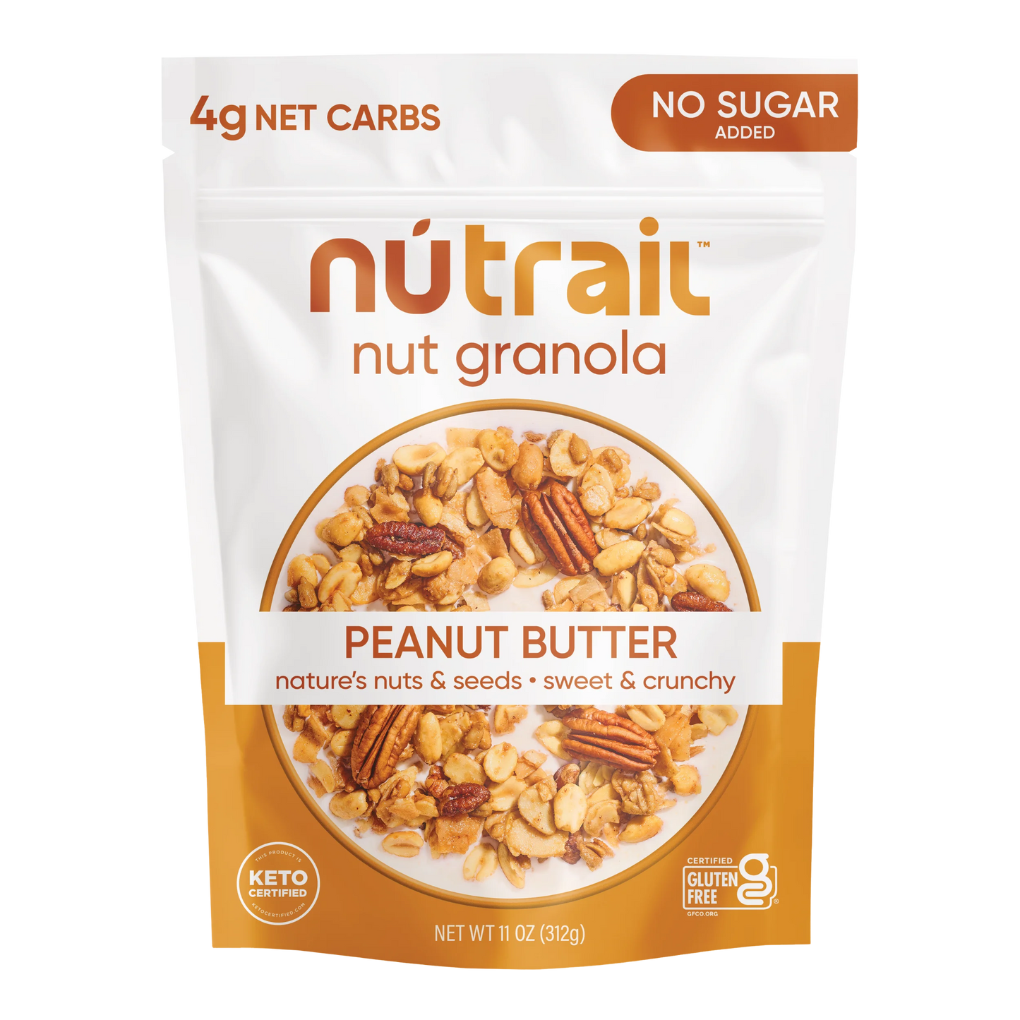 NuTrail Nut Granola Cereal Peanut Butter - No Sugar Added, Keto, Low Carb, Gluten Free, Grain Free - Pack of 3