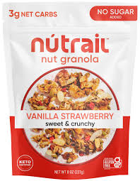 NuTrail Nut Granola Cereal Vanilla Strawberry - No Sugar Added, Keto, Low Carb, Gluten Free, Grain Free - Pack of 3