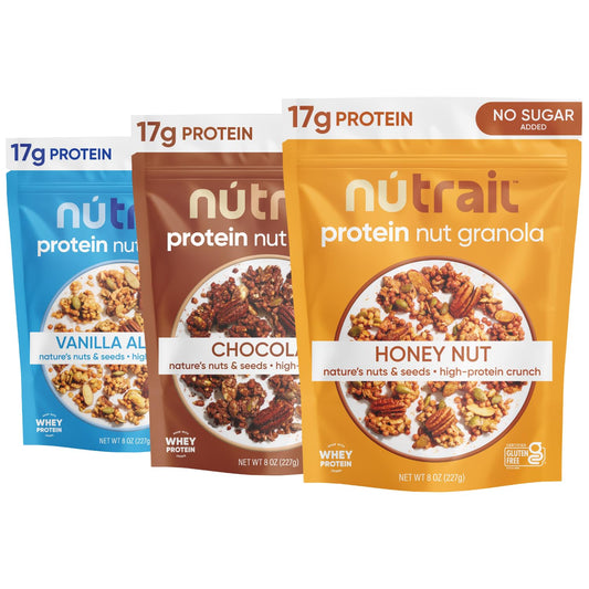 NuTrail Nut Granola Cereal Variety Pack - Vanilla Almond, Chocolate, Honeynut - No Sugar Added, Keto, Low Carb, Gluten Free, Grain Free - Pack of 3