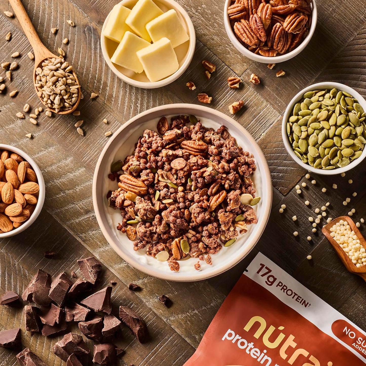 NuTrail Nut Granola Cereal Variety Pack - Vanilla Almond, Chocolate, Honeynut - No Sugar Added, Keto, Low Carb, Gluten Free, Grain Free - Pack of 3