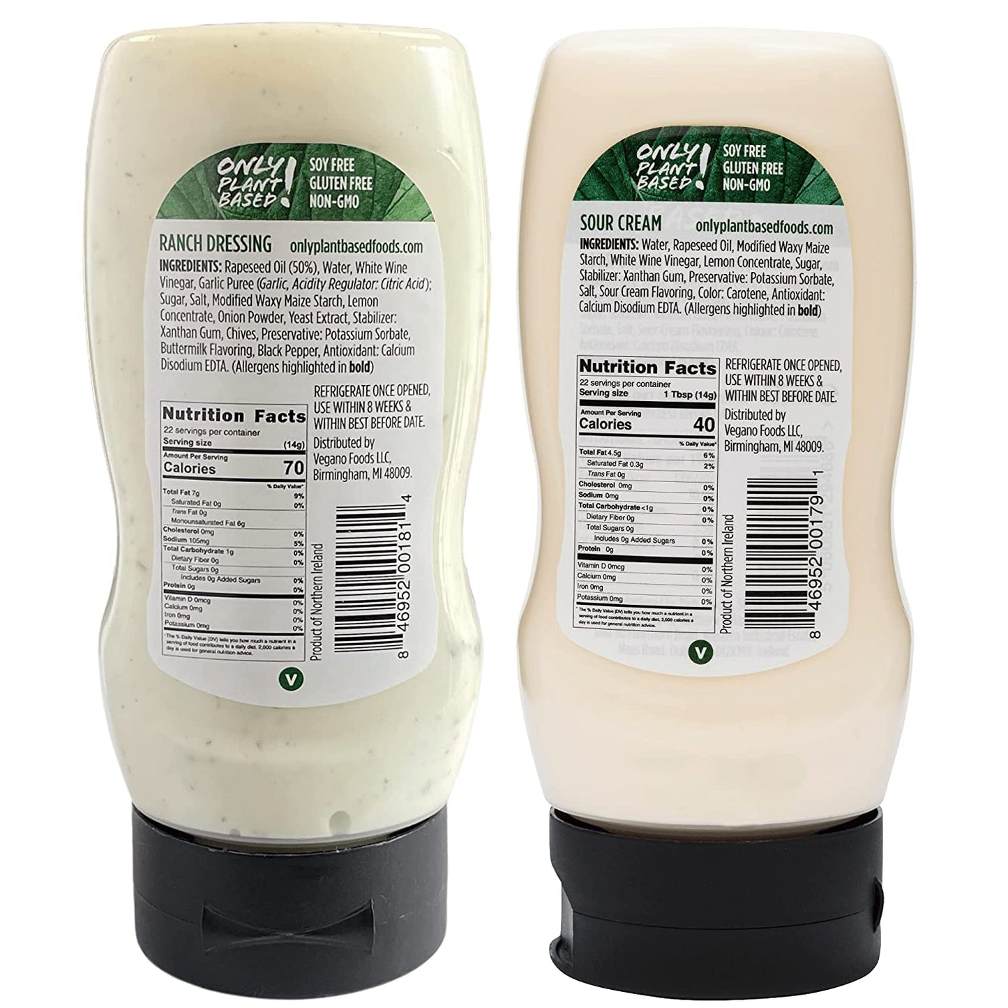 Only Plant Based Sour Cream and Ranch Dressing Variety Pack, Shelf Stable, Vegan, Squeeze Bottles