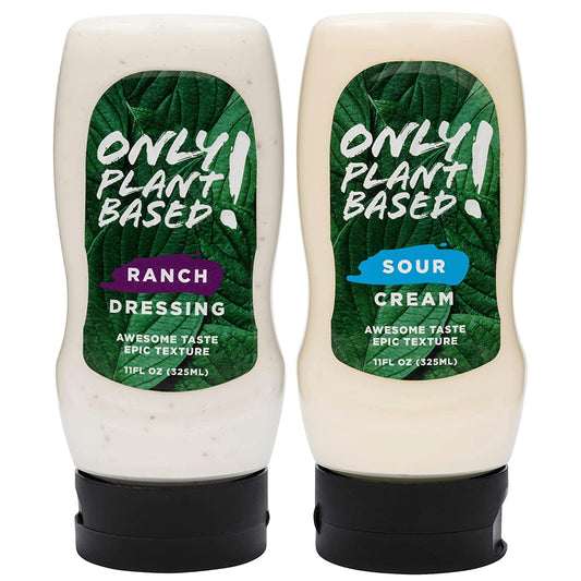 Only Plant Based Sour Cream and Ranch Dressing Variety Pack, Shelf Stable, Vegan, Squeeze Bottles