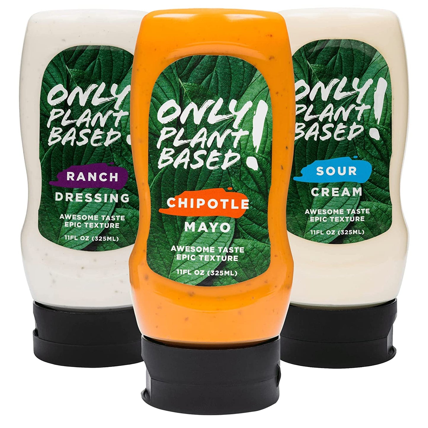 Only Plant Based Vegan Pantry Staple Variety Pack - Chipotle, Ranch Dressing, Sour Cream, Squeeze Bottles
