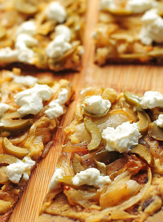 Hummus Olive Goat Cheese Flatbread