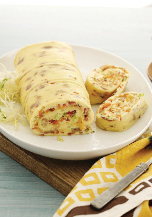 Ham & Cheese Omelet Roll with Cheese Sauce