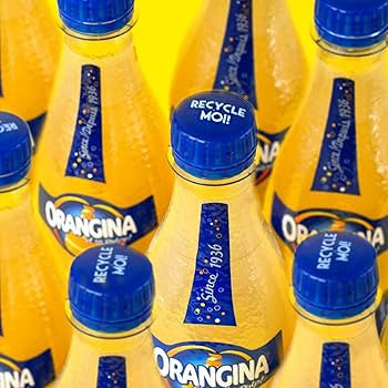 Orangina Sparkling Juice Citrus Soda Original with Pulp Glass Bottle, 8.4 oz - Pack of 12