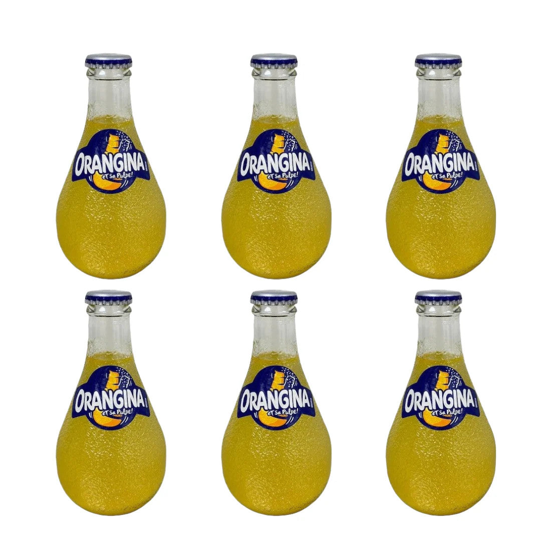 Orangina Sparkling Juice Citrus Soda Original with Pulp Glass Bottle, 8.4 oz - Pack of 12