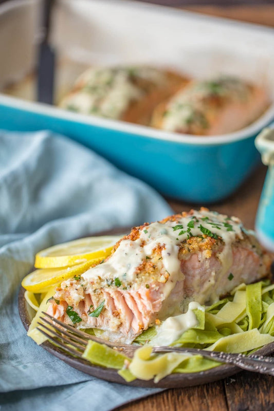 PARMESAN CRUSTED WHITE WINE DIJON SALMON