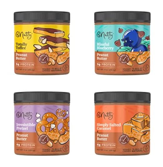 bNutty Best Sellers Peanut Butter - Assorted Flavors - Gluten Free, High Protein - Natural Peanut Butter - 4 Pack