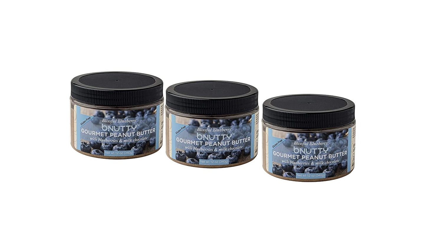 bNutty Blissful Blueberry Gourmet Peanut Butter - Gluten Free - Natural Peanut Butter - 12oz Jars - 3 Pack