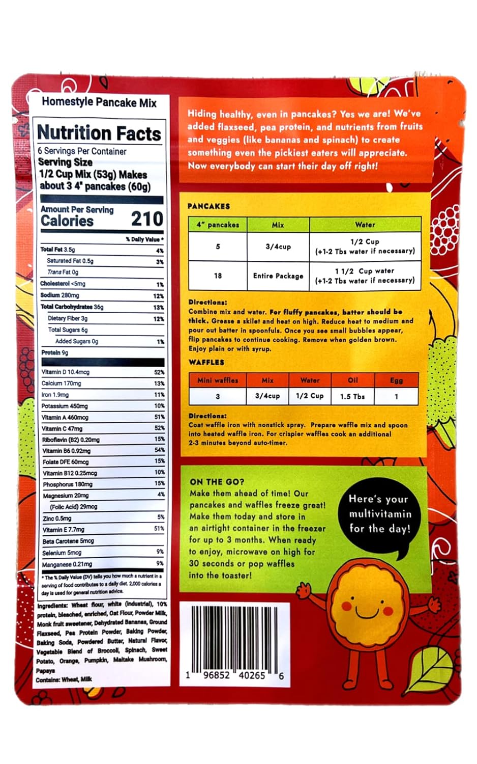 Hidden Foods Homestyle Pancake Mix - Made with Natural Oats, Flaxseed, Fruits & Vegetables - Pack of 2