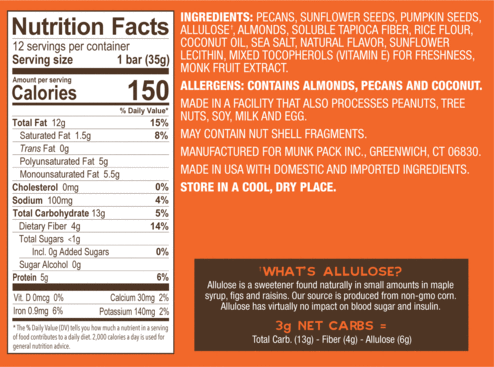 Pecan Almond Keto Nut & Seed Bar, 12-Pack GF