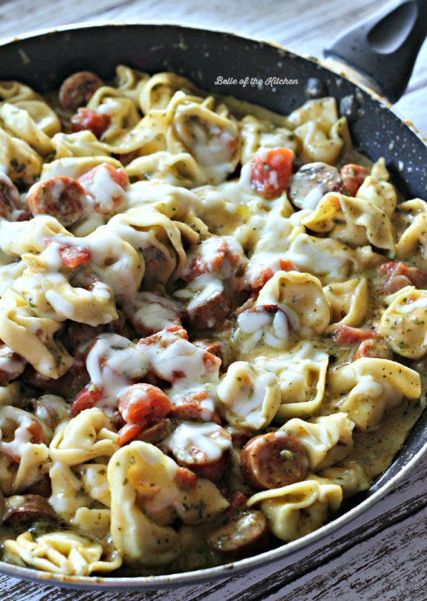 PESTO ALFREDO TORTELLINI WITH SMOKED SAUSAGE