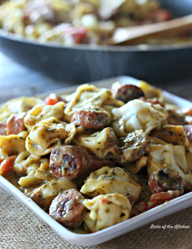 PESTO ALFREDO TORTELLINI WITH SMOKED SAUSAGE