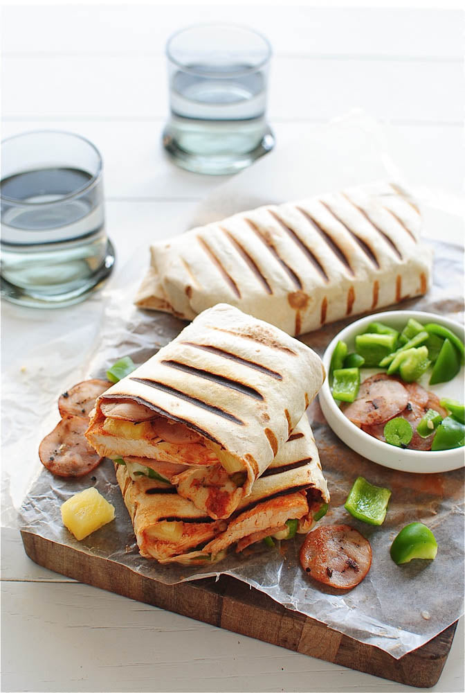 Grilled Hawaiian Pizza Burritos