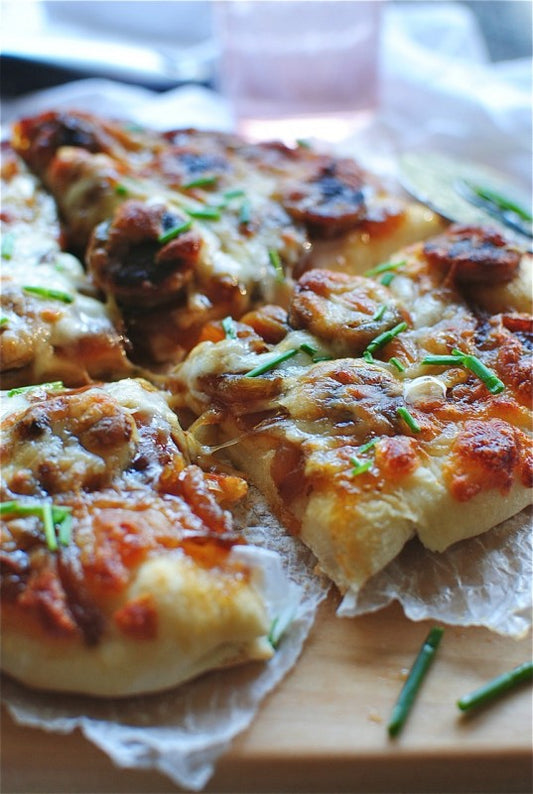 Pizza with Fig Preserves, Caramelized Onions and Chicken Sausages