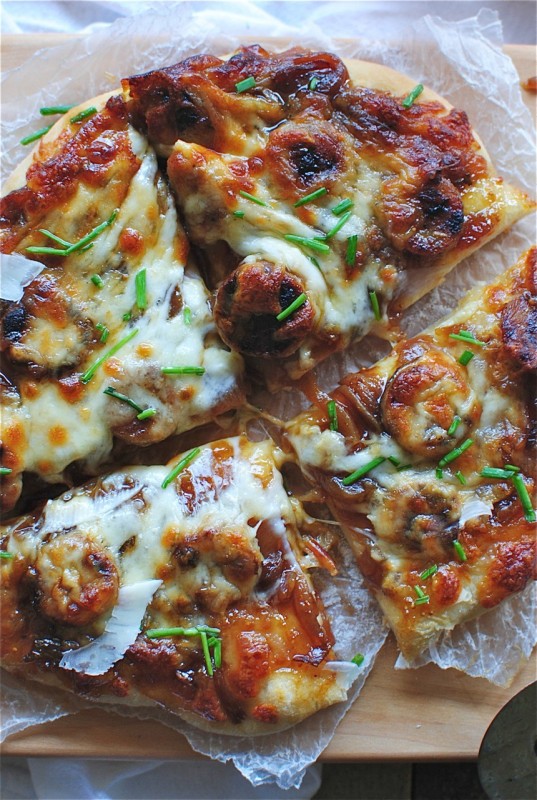 Pizza with Fig Preserves, Caramelized Onions and Chicken Sausages