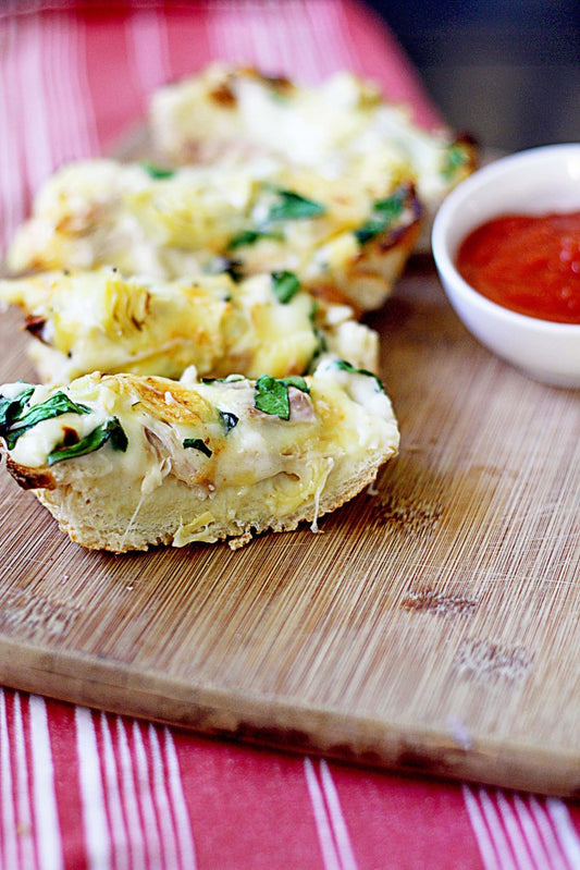 Chicken Artichoke and Spinach French Bread Pizza