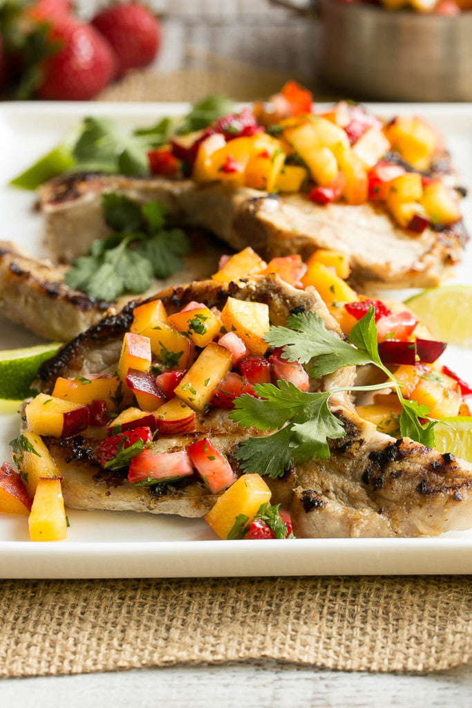 Grilled Pork Chops with Strawberry Peach Salsa