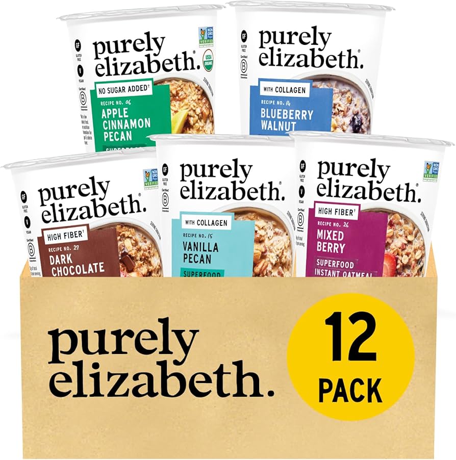 Purely Elizabeth Best Sellers Variety Pack Superfood Oatmeal Cups, Great for Overnight Oats, Gluten-Free, 2 oz - Pack of 12