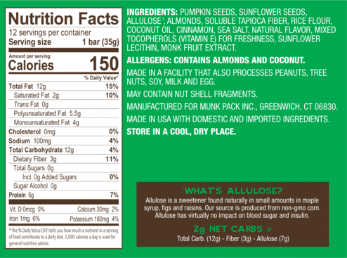 Pumpkin Seed Cinnamon Almond Keto Nut & Seed Bar, 12-Pack GF
