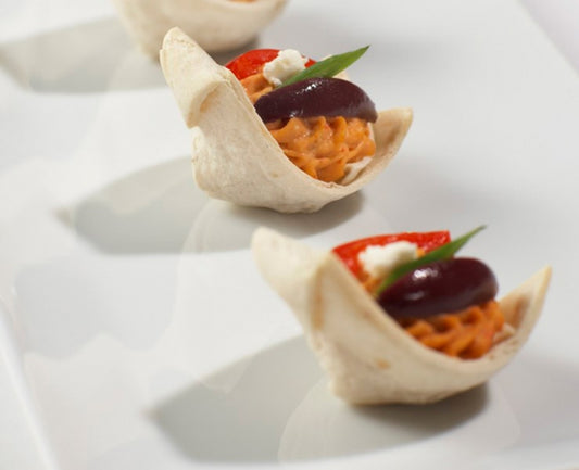 Roasted Red Pepper Hummus Swans - 50 pieces per tray