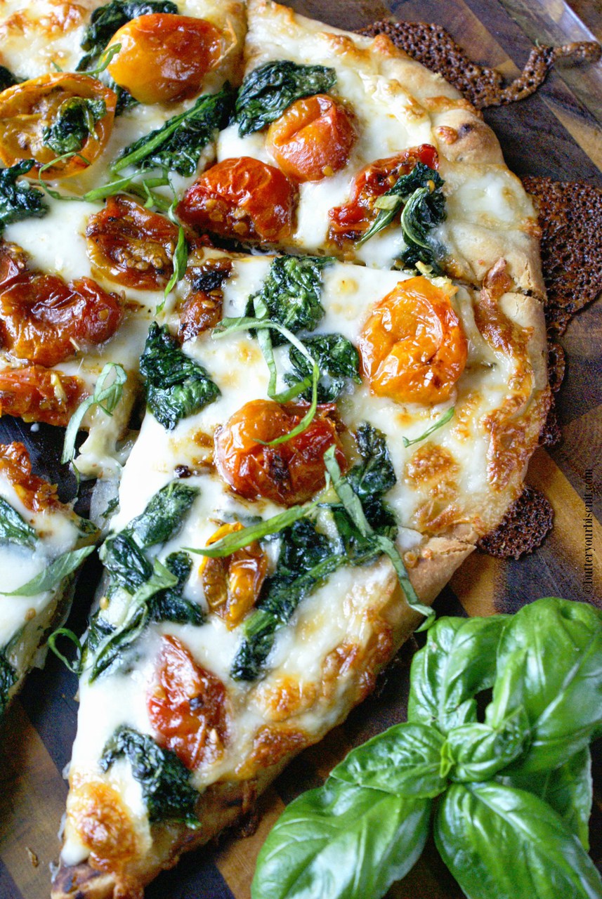 Garlic Roasted Tomato and Spinach Flatbread