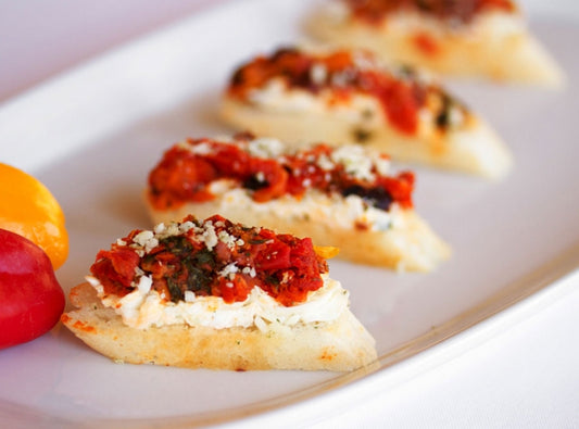 Roasted Yellow Pepper Bruschetta - 42 pieces per tray