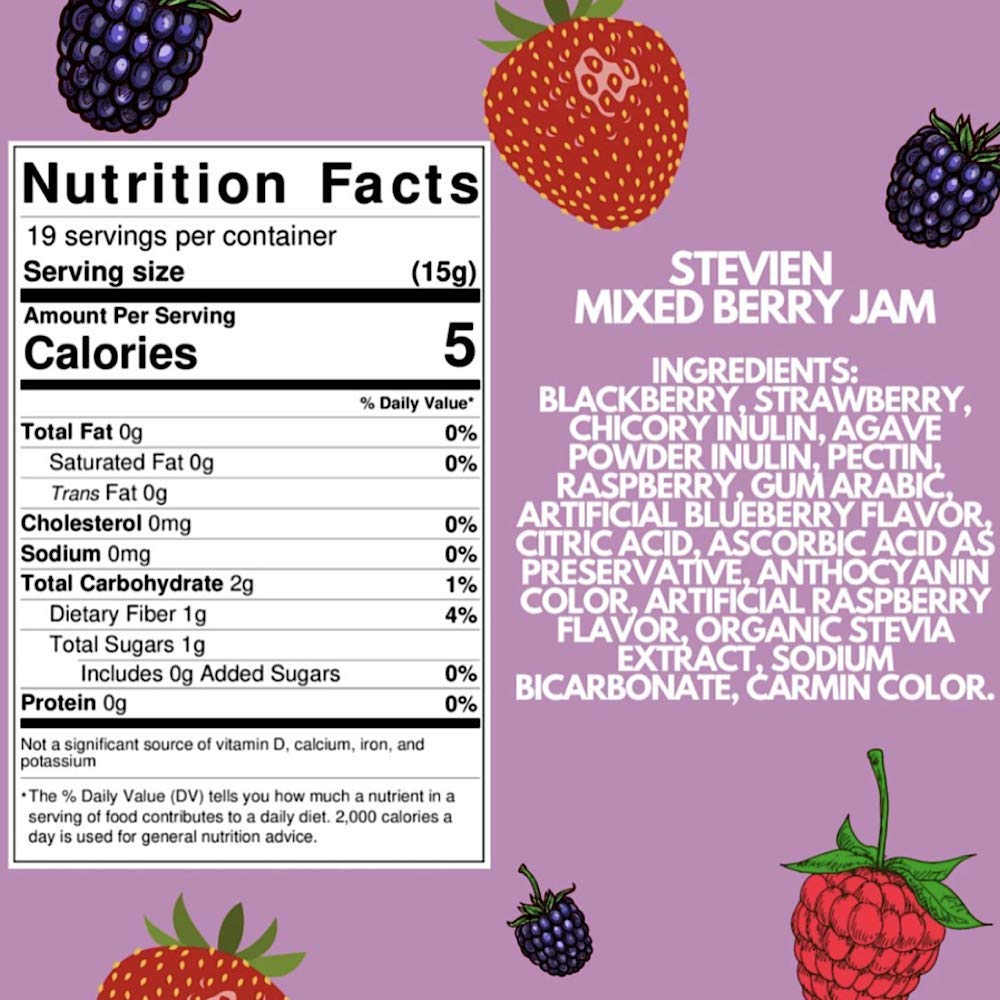 Stevien Jam - Set of 3 Organic Jam, Peach, Strawberry, Mixed Berry - Gluten Free