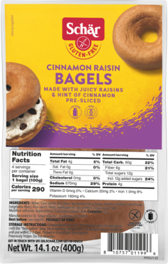 Schar Gluten Free Cinnamon Rasin Bagels - 14.1 oz - 4/Case