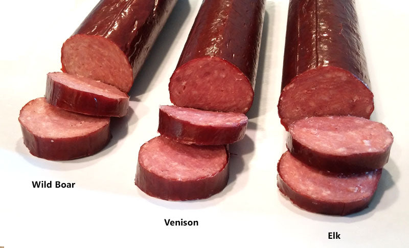 Pearson Ranch Game Meat Hickory Smoked Summer Sausage Variety Pack of 3 – Elk, Buffalo, Venison Gluten-Free, MSG-Free