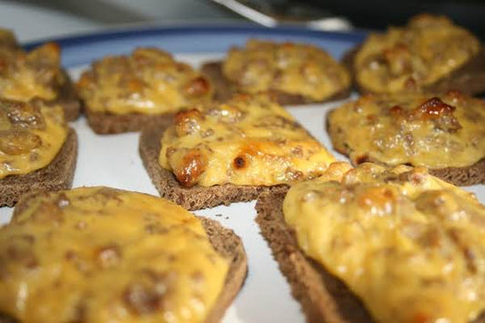 Cheesy Sausage Bacon Jam Toast Bites