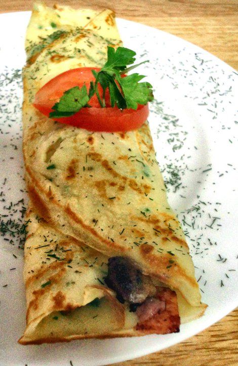 Savory Crepes w/ Mushrooms & Gruyere Cheese