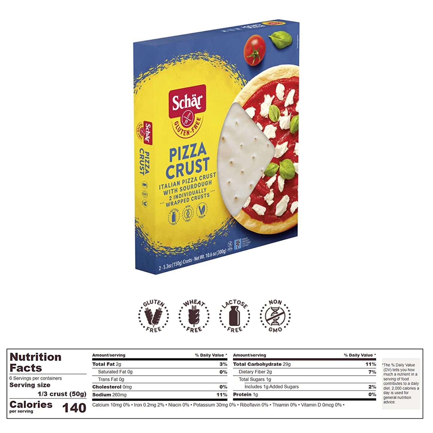 Schar Pizza Crust - Certified Gluten Free - Non-Gmo, Wheat or Lactose -  2 - 5.3 oz - 4/Case