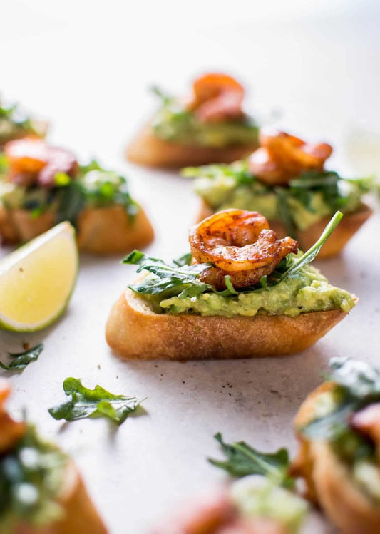 Garlic Shrimp and Avocado Crostini - 42 pieces per tray