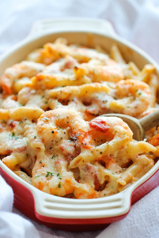 SKINNY SHRIMP ALFREDO PASTA BAKE