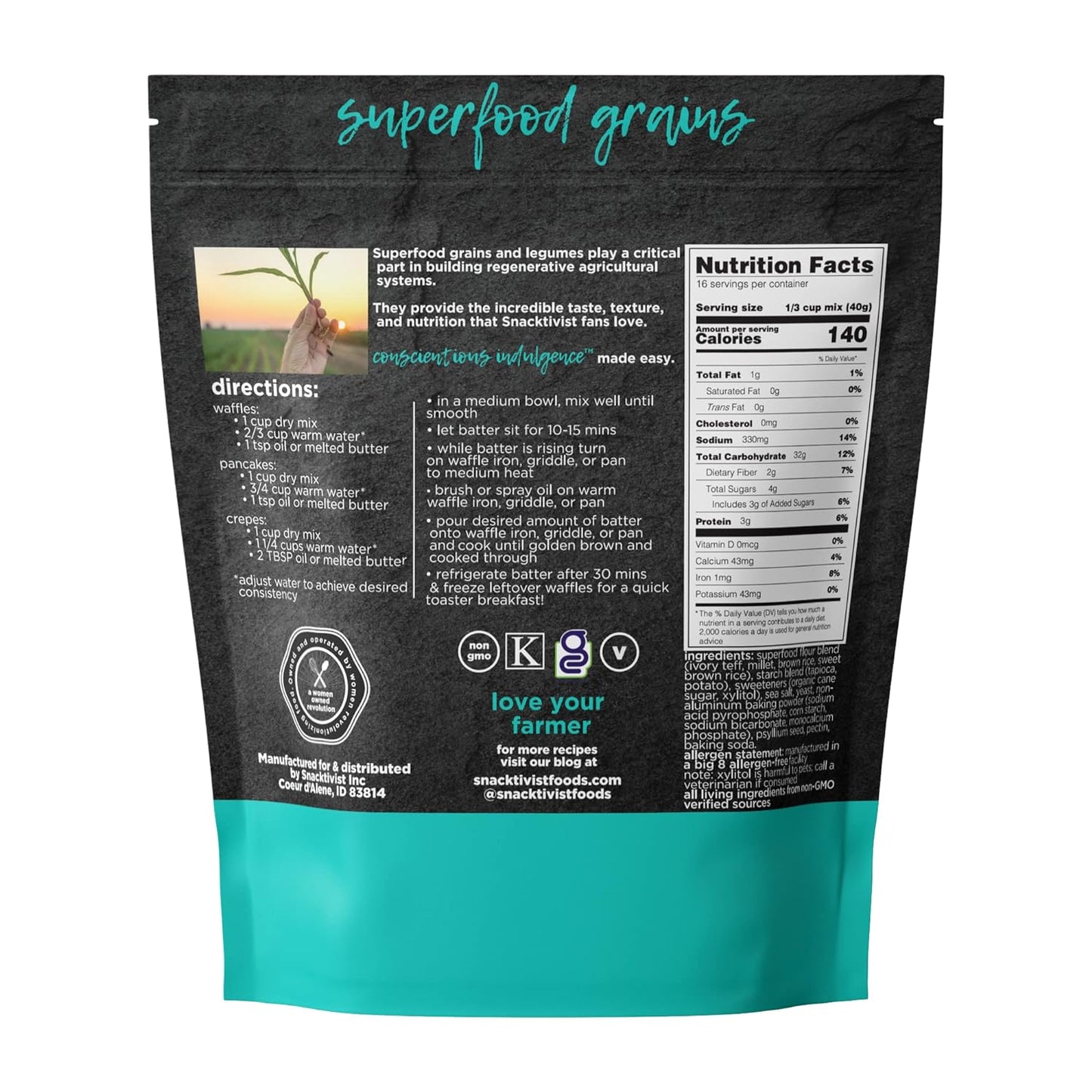 Snacktivist Foods - Gluten-Free, Vegan, Pancake & Waffle Mix, Non-GMO, Egg-Free, Dairy-Free - 23 oz