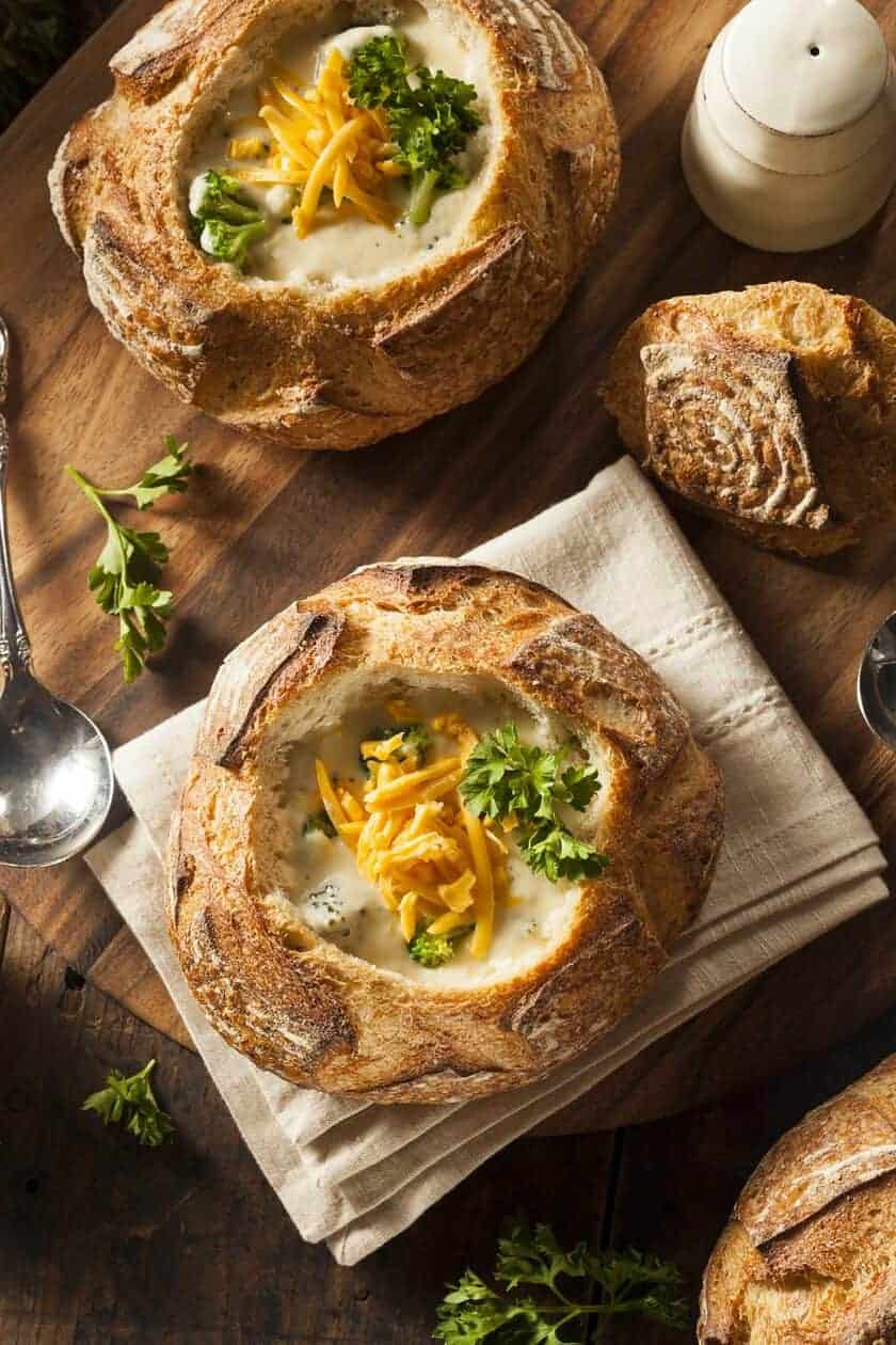Creamy Broccoli Cheddar Cheese Soup with Boule Bread Bowls - includes 4
