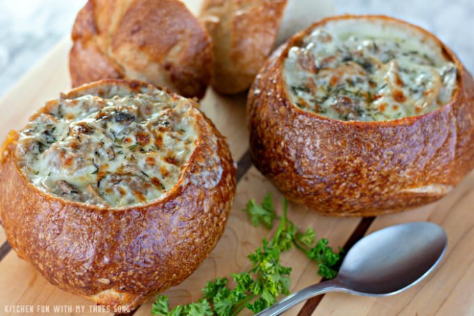 Philly Cheesesteak Soup with Boule Bread Bowls - includes 4