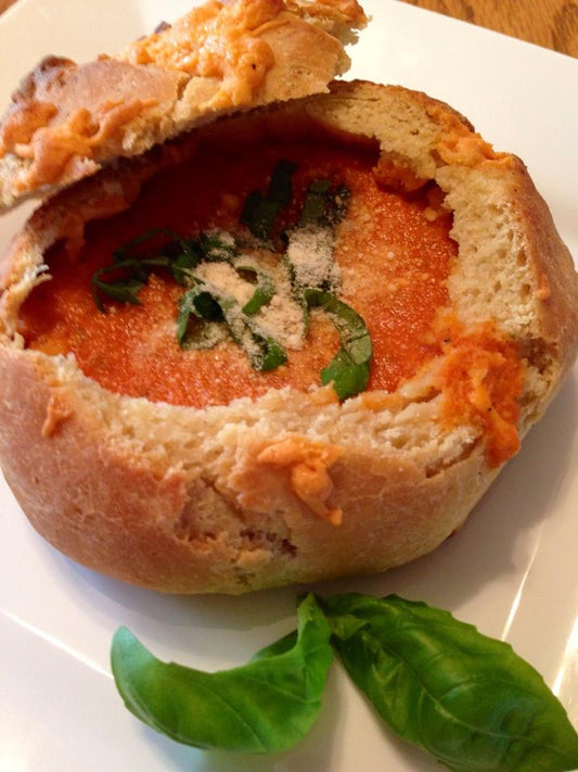 Rustic Tomato Basil Soup with Boule Bread Bowls - includes 4