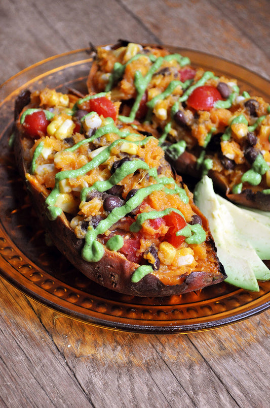 Southwestern Stuffed Sweet Potatoes with Avocado Sauce