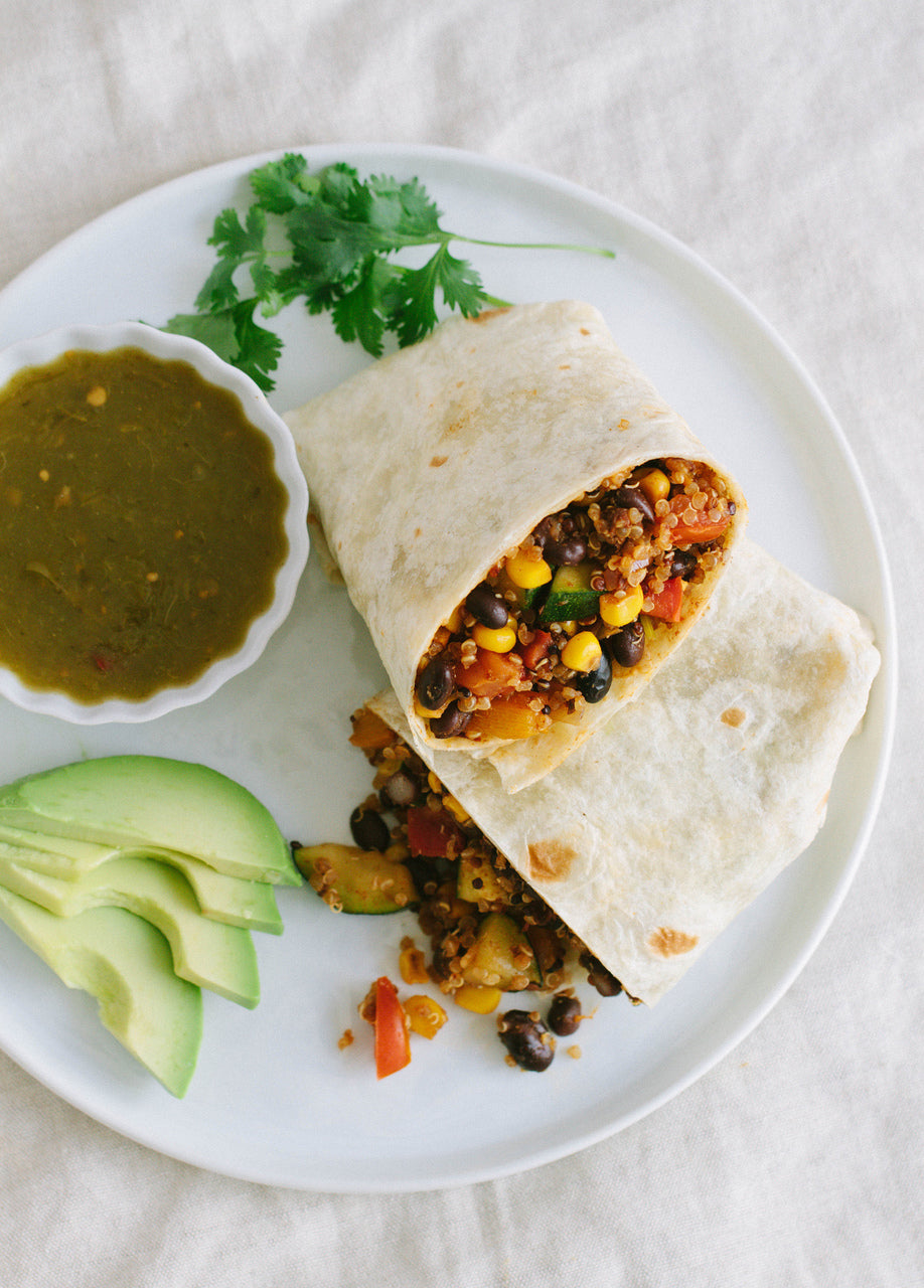SPICY BLACK BEAN, CORN & QUINOA BURRITOS